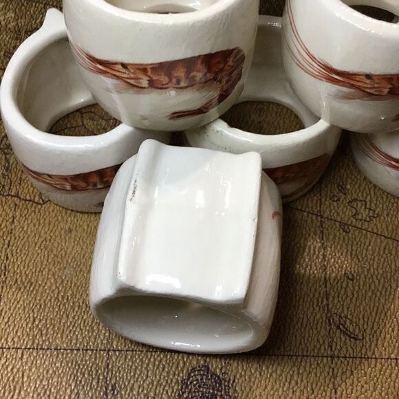 Napkin rings, vintage, ceramic shrimp embossed What moon look like chips are not - Picture 7 of 8
